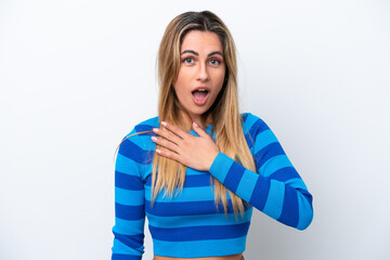 Young caucasian woman isolated on white background pointing to oneself