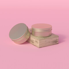 Gold metallic round tin, editable cosmetic jar mockup. 3d rendering