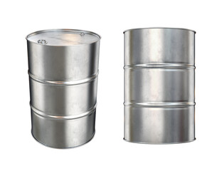 Set of silver metal barrels on a white background, 3d render