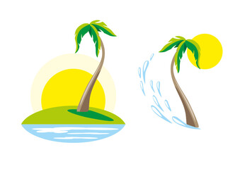Palm trees and the island. Two icons for the design