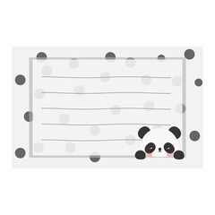 Cartoon cute little panda sticky note. Memo, sticker, label empty for text. Little animal to do list card. Isolated on white background, vector, illustration, EPS10