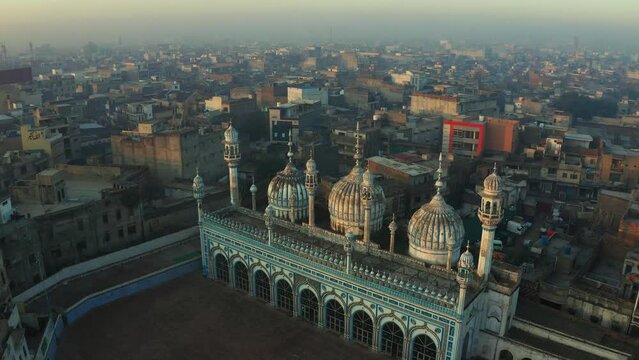 Aerial view of a Jamia Masjid mosque in Rawalpindi, Pakistan