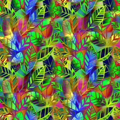 Fototapeta na wymiar Stylized colorful leaves. Abstract blurred botanical background. Seamless pattern.