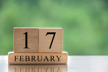 February 17 calendar date text on wooden blocks with customizable space for text or ideas. Copy...