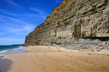 Fototapeta na wymiar Picturesque, free of crowd Porto de Mos beach, Lagos, Algarve, Portugal, Europe