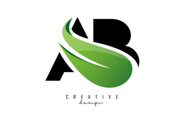 Vector illustration of abstract letters AB a b with leaf, eco, natural design. Letter logo with creative cut and shape.