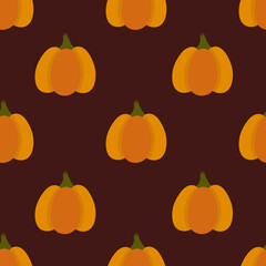 Seamless autumn pattern with pumpkins. Hand drawn cozy textile print. Thanksgiving, halloween decorative background