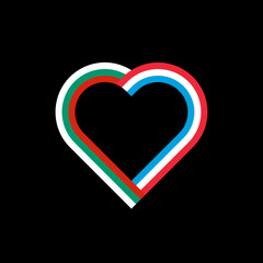 friendship concept. heart ribbon icon of bulgaria and luxembourg flags. vector illustration isolated on black background