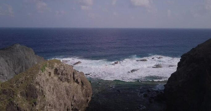 Drone footage of the rocky shore of the Basco Batanes, Philippines