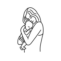 Cute mother with baby color line illustration