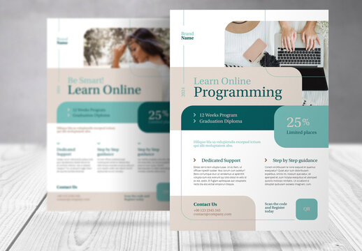 Online Courses Presentation Flyer with Beige and Turquoise Accents