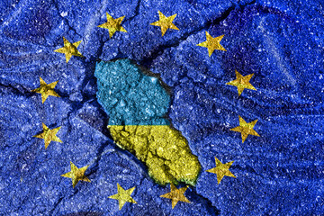 Flag of the European Union protecting Ukraine.