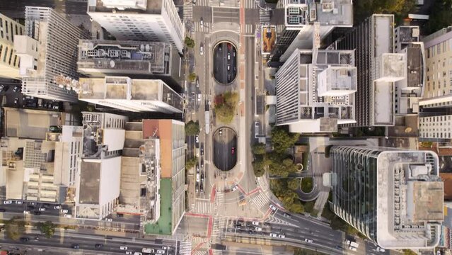 Aerial view of Avenida Paulista (Paulista Avenue) in Sao Paulo city, Brazil. Cinematic 4K