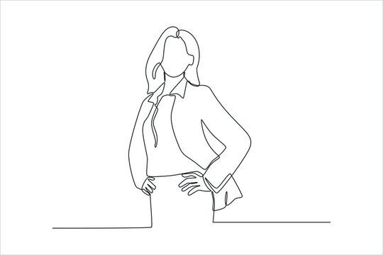 Continuous one line drawing modern business woman in the office. Modern woman concept. Single line draw design vector graphic illustration.