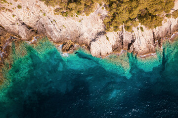 Italy, July 2022: aerial view of the wonderful Caribbean sea of the Tremiti islands