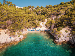 Italy, July 2022: aerial view of the wonderful Caribbean sea of the Tremiti islands