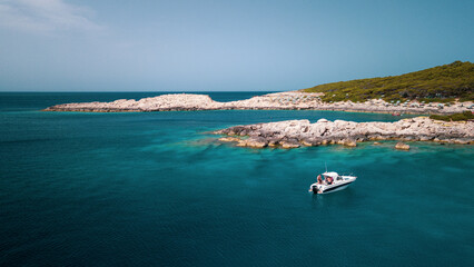 Italy, July 2022: aerial view of the wonderful Caribbean sea of the Tremiti islands