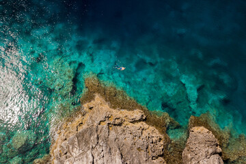 Italy, July 2022: aerial view of the wonderful Caribbean sea of the Tremiti islands