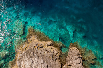Italy, July 2022: aerial view of the wonderful Caribbean sea of the Tremiti islands