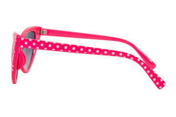 Polka dot cateye sunglasses for women red frame with purple lens side view