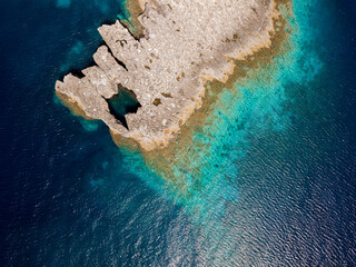 Italy, July 2022: aerial view of the wonderful Caribbean sea of the Tremiti islands