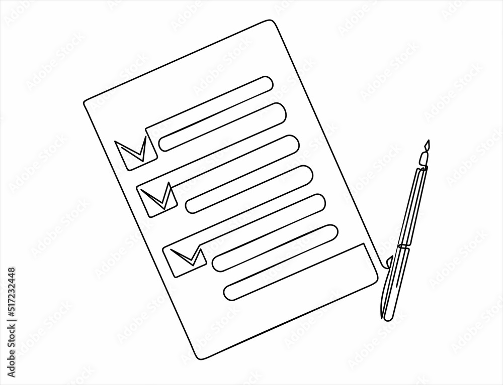 Poster one continuous line drawing of checklist and pen.
