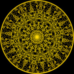 Design mandala color gold splendid on black background