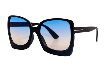 Oversized women sunglasses retro cateye glasses black frame with blue and brown lens front right...