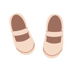 Girls shoes with closed toe and strap. Summer childs foot wear. Kids girly footwear pair, top view. Casual toddlers footgear. Flat  illustration isolated on white background
