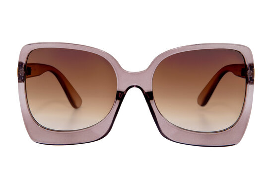 Oversized women sunglasses retro cateye glasses transparent brown frame with brown lens front view