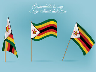 National flag of Zimbabwe vector.Waving flag of Zimbabwe from different angle - obrazy, fototapety, plakaty