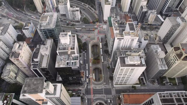 Aerial view of Avenida Paulista (Paulista Avenue) in Sao Paulo city, Brazil. Cinematic 4K