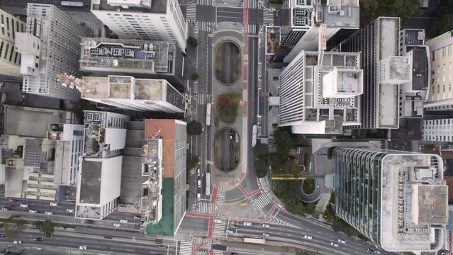 Aerial view of Avenida Paulista (Paulista Avenue) in Sao Paulo city, Brazil. Cinematic 4K