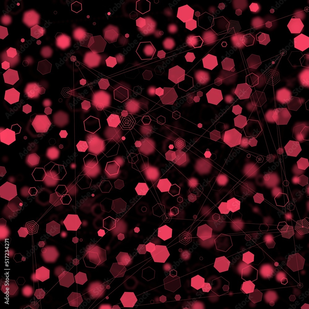 Poster illustration of an abstract light dots and blurred hexagon backdrop like bokeh spot hex shapes