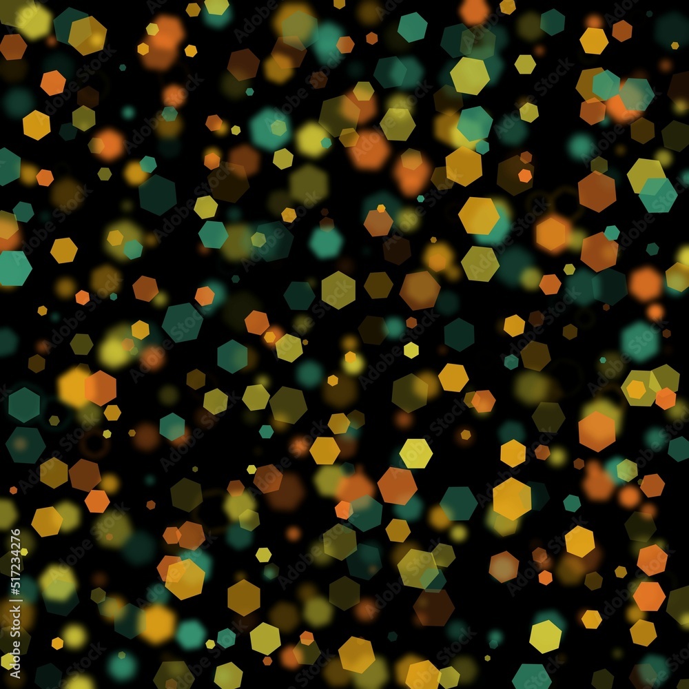 Poster illustration of an abstract light dots and blurred hexagon backdrop like bokeh spot hex shapes