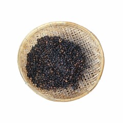 Closeup of coffee beans on the threshing basket