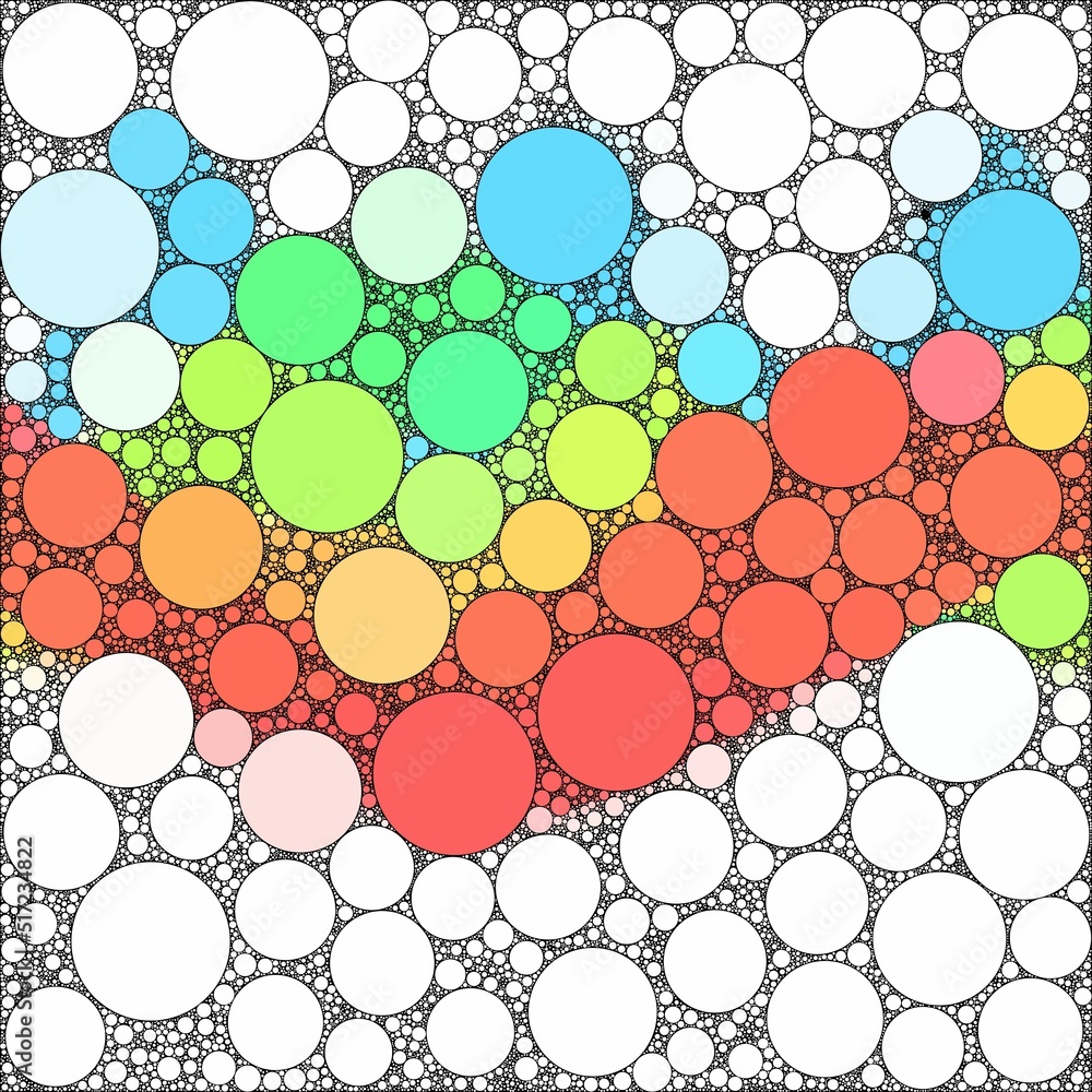 Poster abstract decorative color circles of different sizes and colors are randomly placed in background
