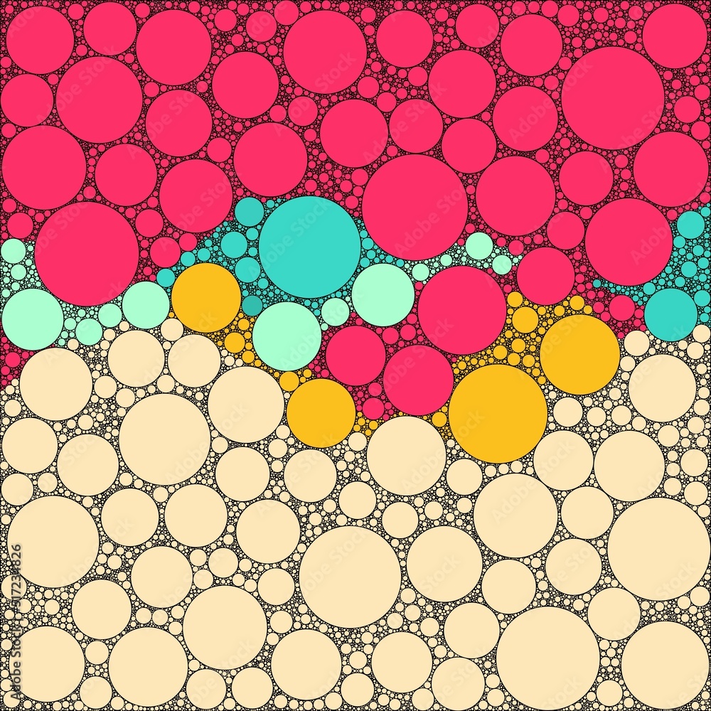Poster abstract decorative color circles of different sizes and colors are randomly placed in background