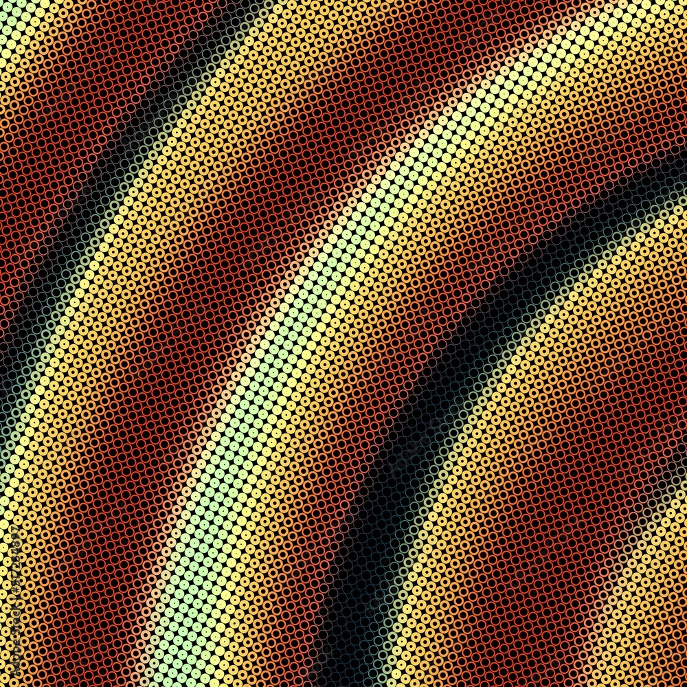 Poster modern stylish halftone texture with random multicolored size circles and rings as chaotic mosaic