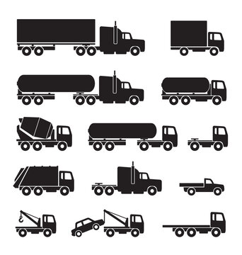 various simple truck silhouettes set