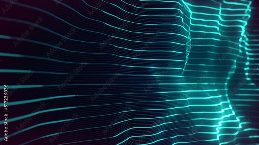 Poster abstract digital waving neon lines fx background loop/ 4k animation of an abstract background with d