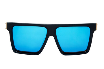 oversize square sunglasses for men and women black frame with blue gradient lens front view