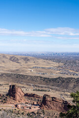 The view of Downtown Denver and Red Rocks Amphitheater from Mount Morrison in Denver, Colorado