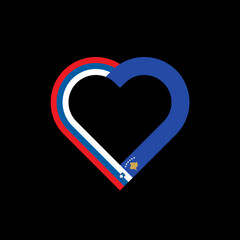unity concept. heart ribbon icon of slovenia and kosovo flags. vector illustration isolated on black background