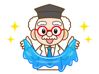 スライム実験を披露する博士のイラスト