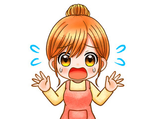 慌てる主婦のちびキャライラスト素材