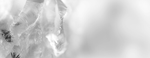 Crystal close-up black and white. Banner format. Macro