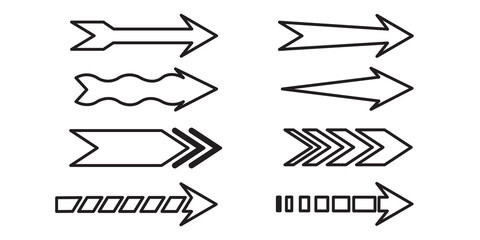 Vector black and white arrows set on white background.