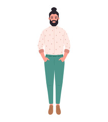 Modern young man in casual or office outfit. Stylish fashionable look. Hand drawn vector illustration