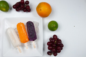 ice cream with fruits on white background